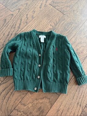 Ralph Lauren Forest Green Cable Knit Cardigan-
